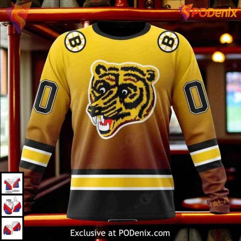 Retro Gradient Inspired Design Boston Bruins Unisex Hoodie NHL Custom - 3
