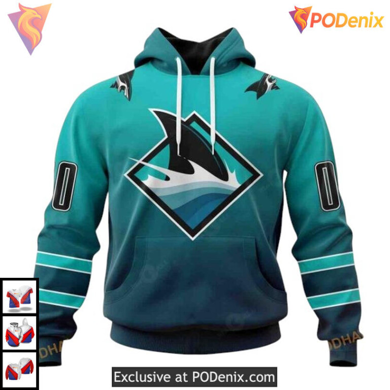 Retro Gradient Throwback Design Custom San Jose Sharks Youth Hoodie 3D