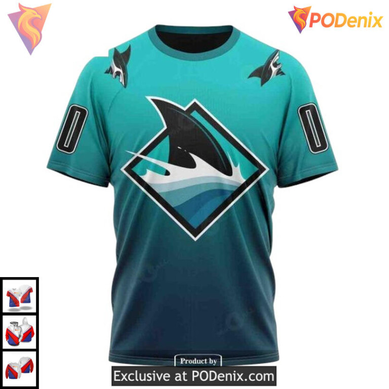 Retro Gradient Throwback Design Custom San Jose Sharks Youth Hoodie 3D - 2