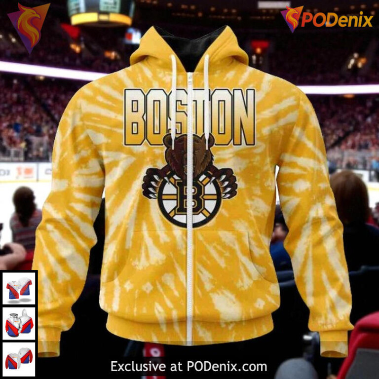 Retro Vintage Tie Dye Boston Bruins Pullover Hoodie 3D Custom NHL - 1