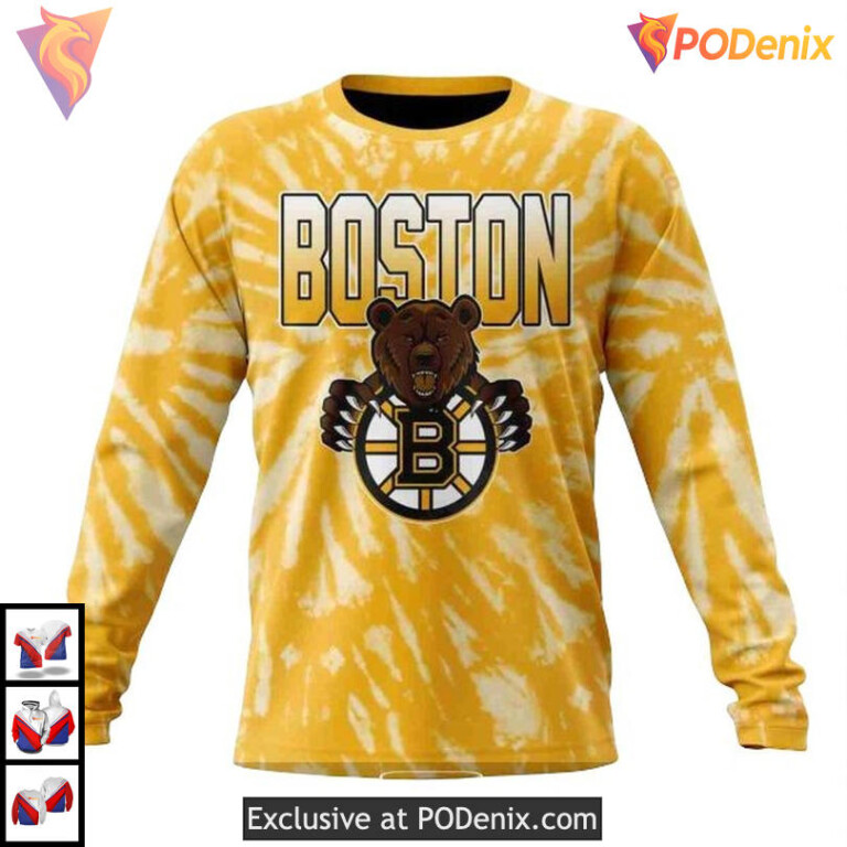 Retro Vintage Tie Dye Boston Bruins Pullover Hoodie 3D Custom NHL - 3