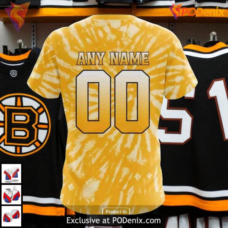 Retro Vintage Tie Dye Boston Bruins Pullover Hoodie 3D Custom NHL - 6