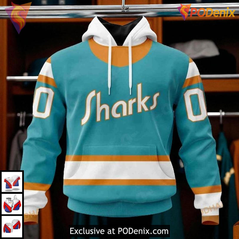 Reverse Retro Redesign Edition Custom Vintage San Jose Sharks Hoodie NHL 3D