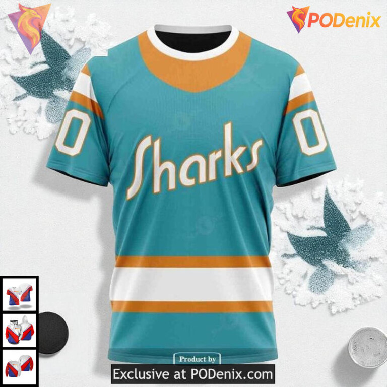 Reverse Retro Redesign Edition Custom Vintage San Jose Sharks Hoodie NHL 3D - 2