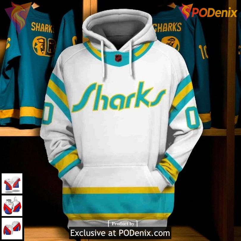 Reverse Retro Tribute Custom Name Number San Jose Sharks Hoodie NHL 3D