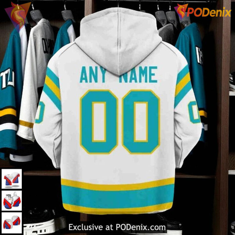 Reverse Retro Tribute Custom Name Number San Jose Sharks Hoodie NHL 3D - 1