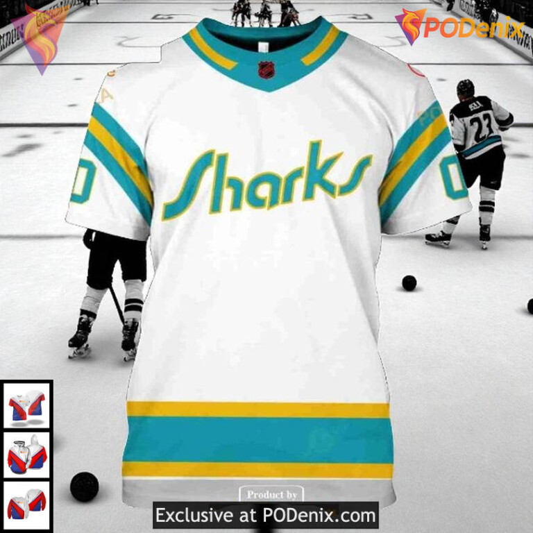 Reverse Retro Tribute Custom Name Number San Jose Sharks Hoodie NHL 3D - 2