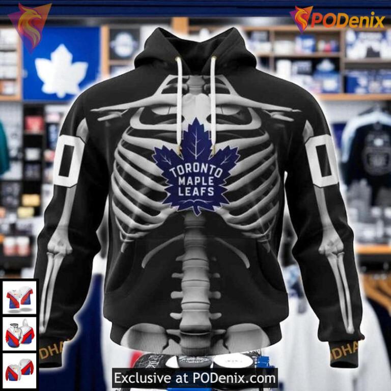 Skeleton Costume For Halloween Toronto Maple Leafs Kids Hoodie, NHL Clothing
