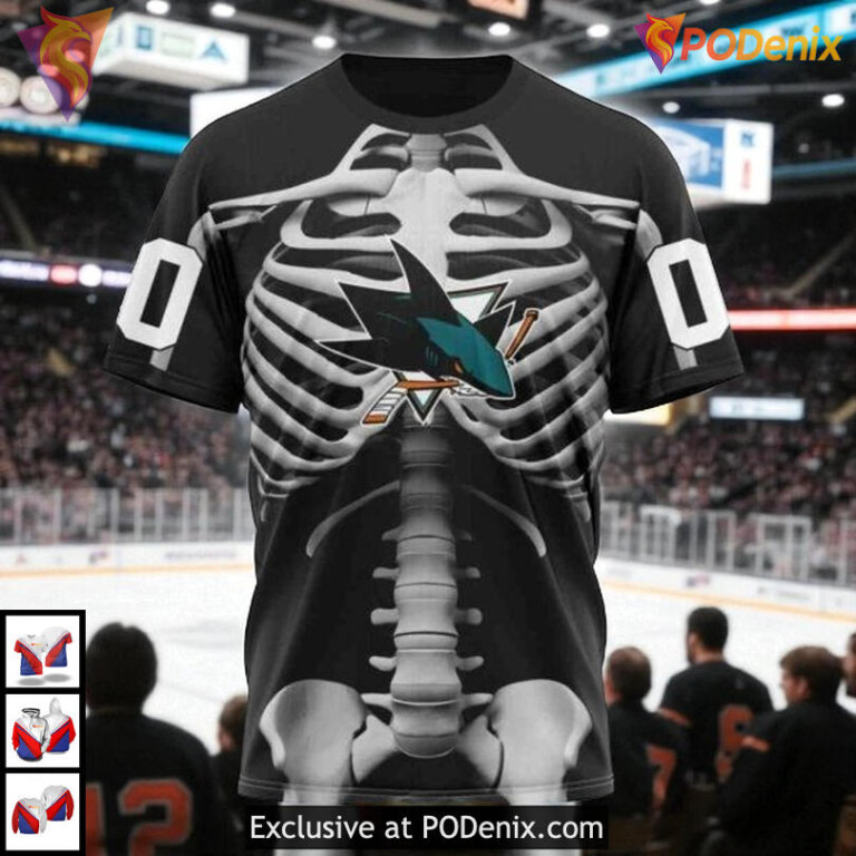 Skeleton Costume Halloween Edition Custom San Jose Sharks Sweatshirt Hoodie - 2