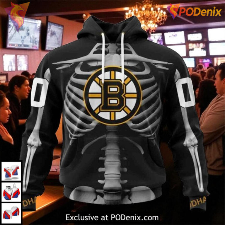 Skeleton Costume Halloween NHL Boston Bruins Hoodie 3D Retro Inspired