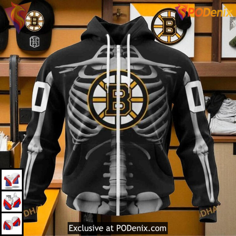 Skeleton Costume Halloween NHL Boston Bruins Hoodie 3D Retro Inspired - 1