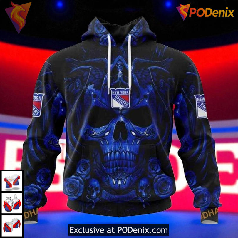 Skull Art Custom Design New York Rangers All Over Print Hoodie, NHL 3D Gear