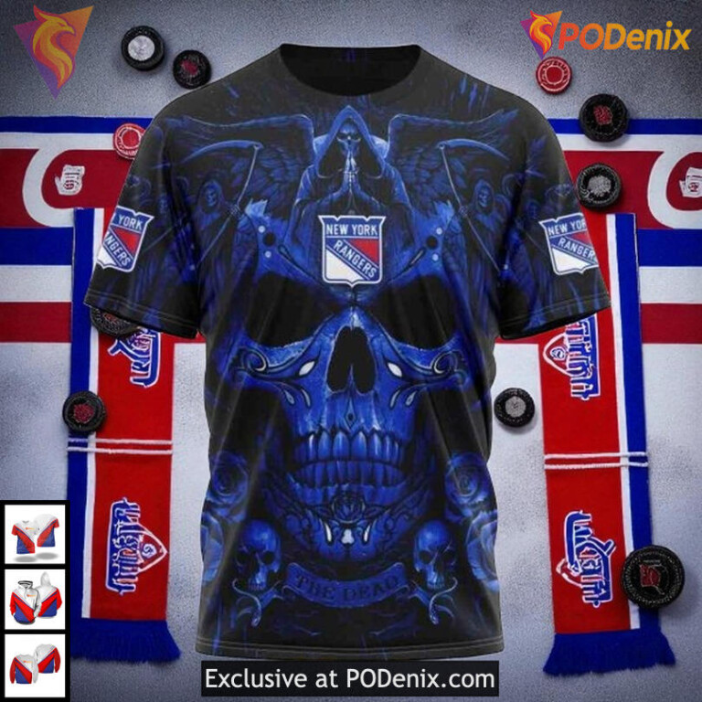 Skull Art Custom Design New York Rangers All Over Print Hoodie, NHL 3D Gear - 2