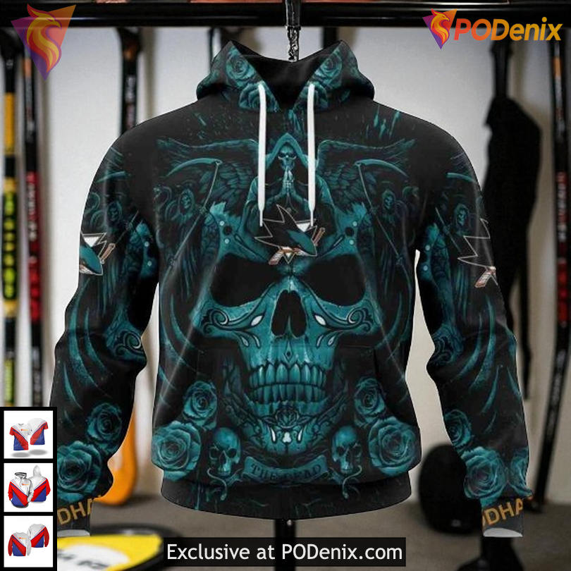Skull Art Graphic Concept Custom San Jose Sharks Youth Hoodie NHL 3D