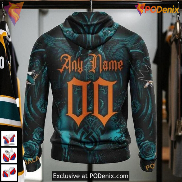 Skull Art Graphic Concept Custom San Jose Sharks Youth Hoodie NHL 3D - 1