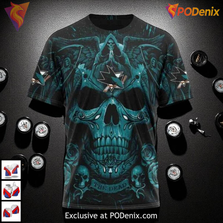 Skull Art Graphic Concept Custom San Jose Sharks Youth Hoodie NHL 3D - 2