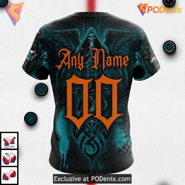 Skull Art Graphic Concept Custom San Jose Sharks Youth Hoodie NHL 3D - 3