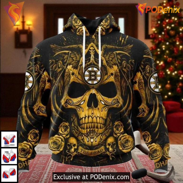 Skull Artwork Specialized NHL Boston Bruins Custom Hoodie 3D Exclusive