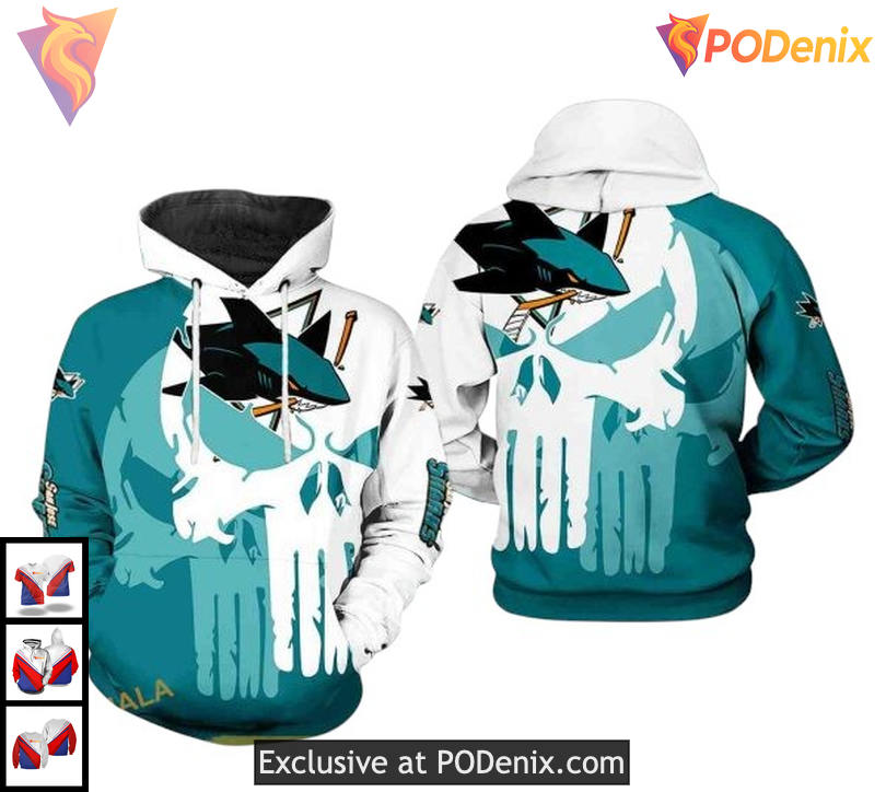 Skull Bold Graphic Tribute Custom San Jose Sharks Mens Hoodie NHL 3D