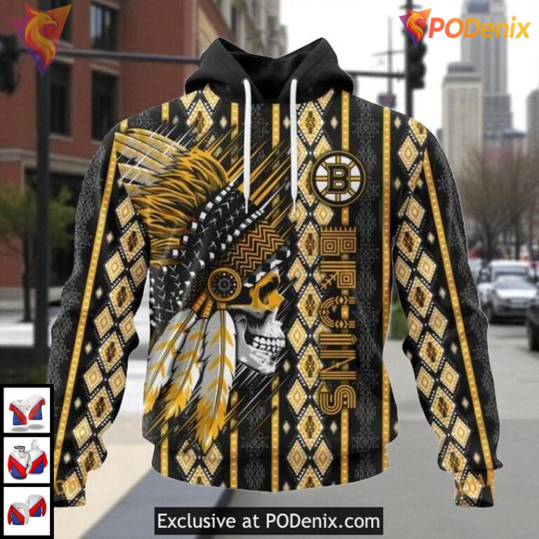 Skull Native NHL Boston Bruins Hoodie 3D Custom Cultural Hoodie Edition