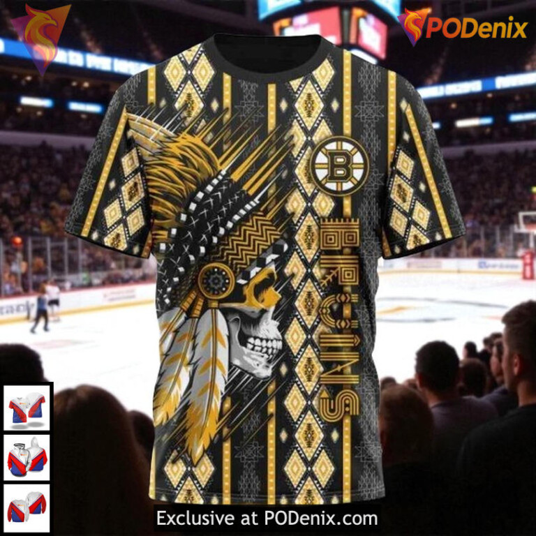 Skull Native NHL Boston Bruins Hoodie 3D Custom Cultural Hoodie Edition - 2