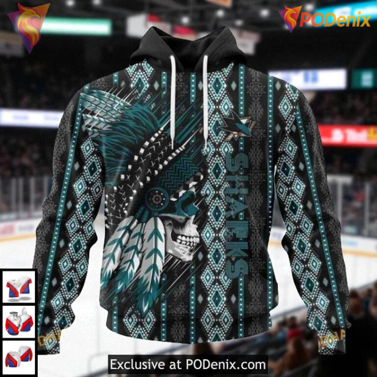 Skull Native Pattern Graphic Custom San Jose Sharks Zip Up Hoodie NHL 3D