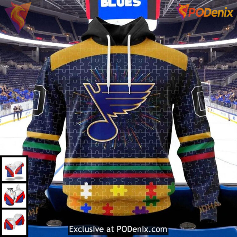 St Louis Blues 3D Hoodie NHL Autism Awareness Fearless Against Autism Design