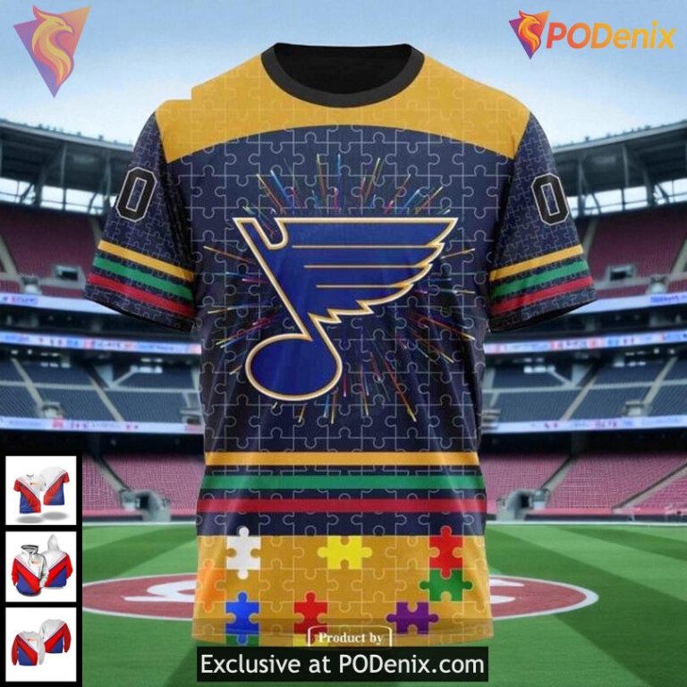 St Louis Blues 3D Hoodie NHL Autism Awareness Fearless Against Autism Design - 2