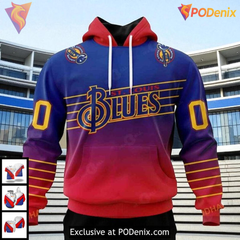 St Louis Blues 3D Hoodie Retro Gradient NHL Custom Design Pullover