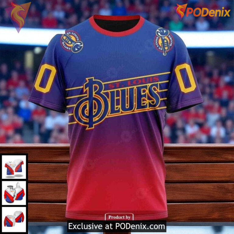 St Louis Blues 3D Hoodie Retro Gradient NHL Custom Design Pullover - 2