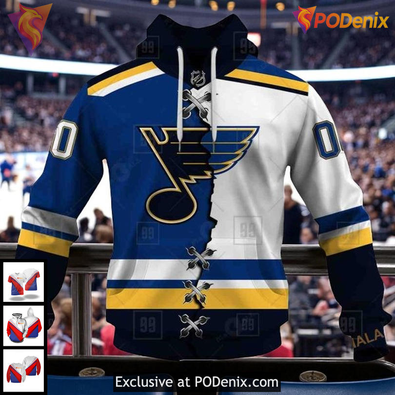 St Louis Blues Hoodie 3D Custom NHL Mix Color Jersey Design Fan Apparel