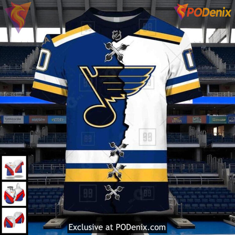 St Louis Blues Hoodie 3D Custom NHL Mix Color Jersey Design Fan Apparel - 1