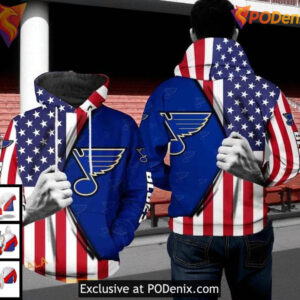 St Louis Blues Hoodie 3D, Custom NHL Patriotic US Flag Unisex Sweatshirt