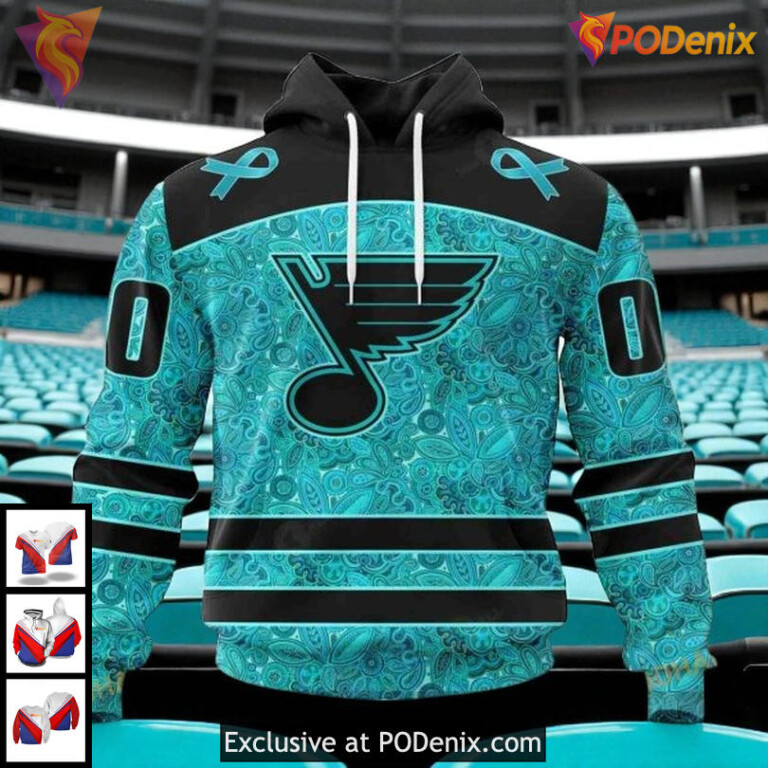 St Louis Blues Hoodie 3D Custom NHL Teal Ribbon Ovarian Cancer Awareness