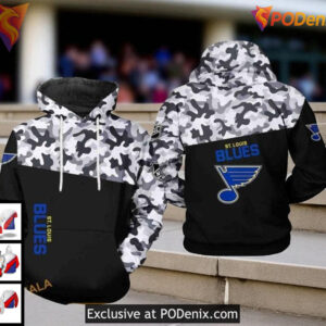 St Louis Blues Hoodie Camo Style NHL Veteran Tribute Custom Graphic 3D