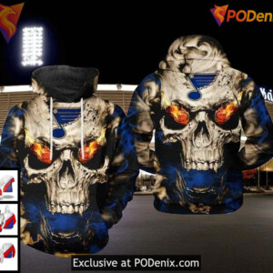 St Louis Blues Hoodie, Custom NHL Skull 3D Design Pullover For Game Day