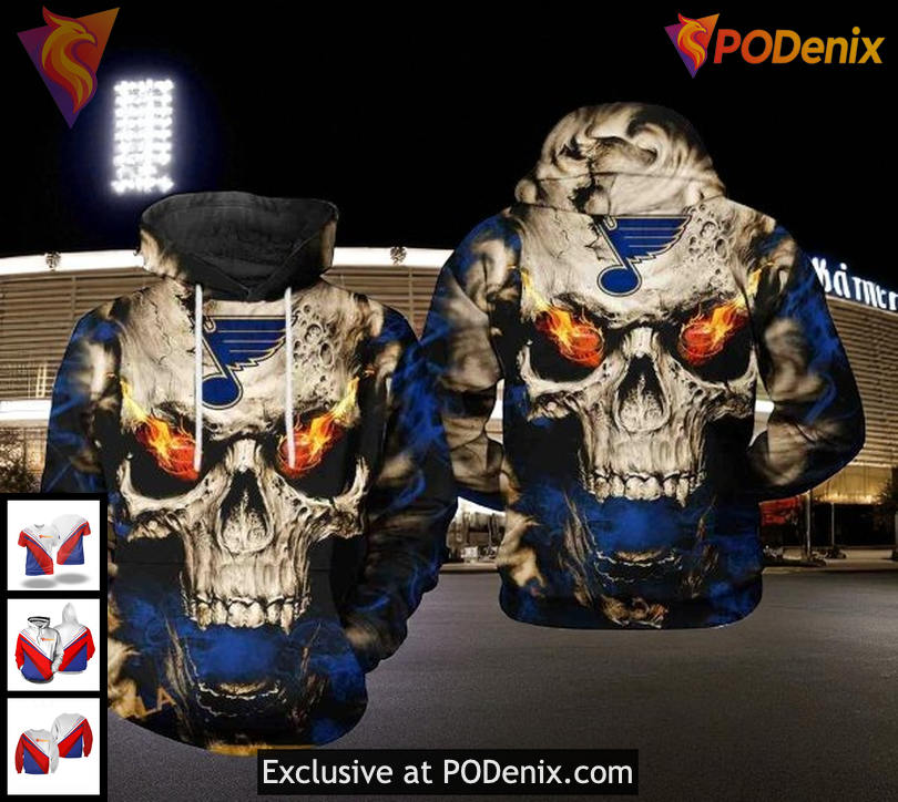 St Louis Blues Hoodie, Custom NHL Skull 3D Design Pullover For Game Day