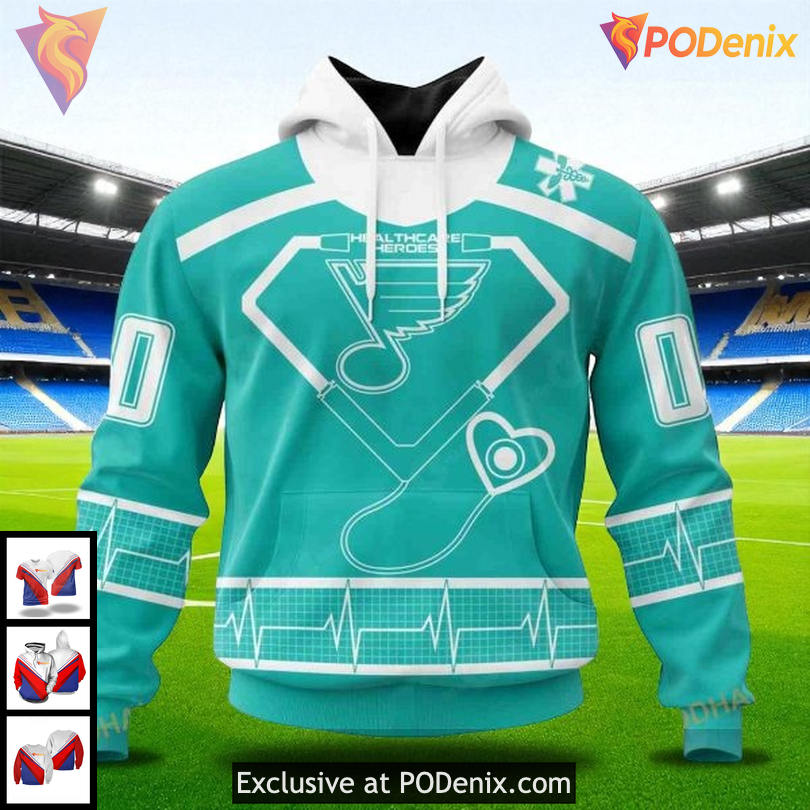 St Louis Blues Pullover Hoodie, Custom NHL Design Honoring Healthcare Heroes