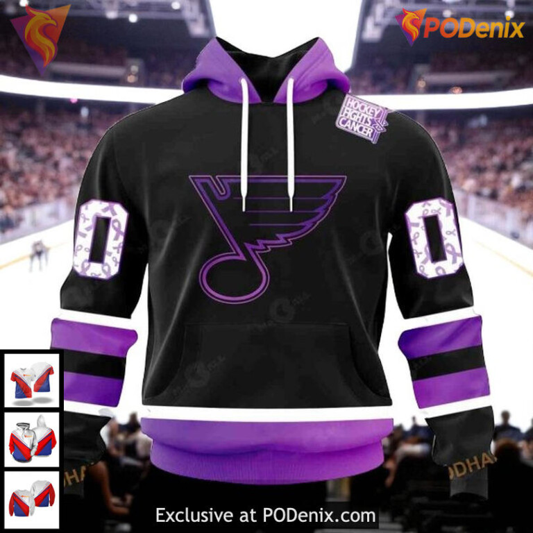 St Louis Blues Pullover Hoodie Custom NHL Hockey Fights Cancer Design 3D