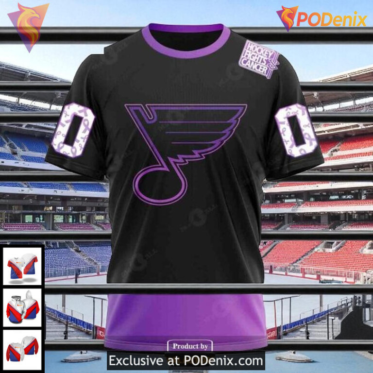 St Louis Blues Pullover Hoodie Custom NHL Hockey Fights Cancer Design 3D - 2