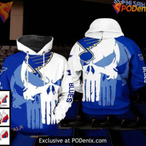 St Louis Blues Pullover Hoodie NHL Team Skull Graphic 3D Custom Design