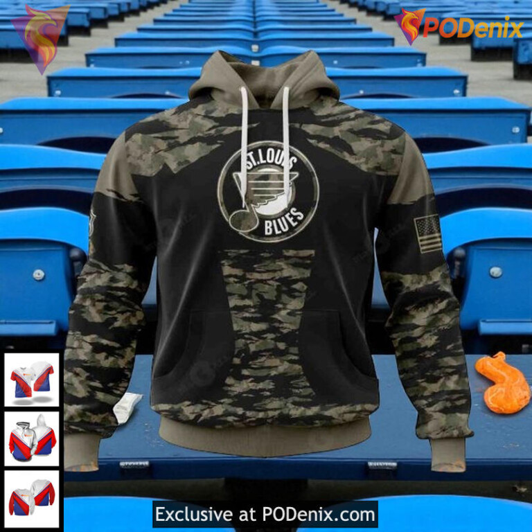 St Louis Blues Zip Up Hoodie Camo NHL Design Custom Military Tribute 3D