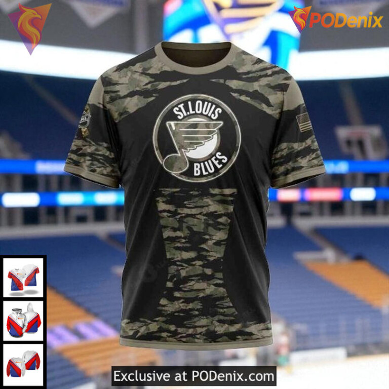St Louis Blues Zip Up Hoodie Camo NHL Design Custom Military Tribute 3D - 2