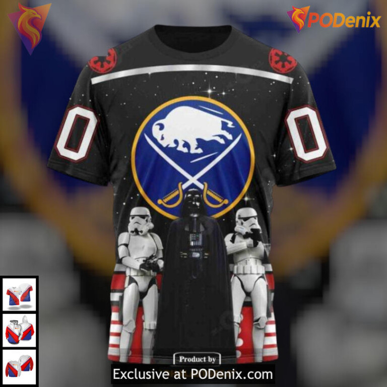 Star Wars Black Costume Edition NHL Buffalo Sabres Youth Hoodie 3D Apparel - 2