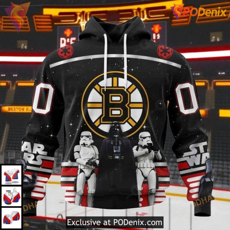 Star Wars Black Themed Design Custom NHL Boston Bruins Zip Up Hoodie
