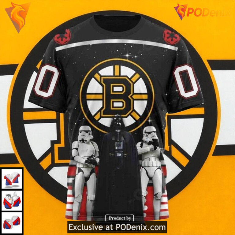 Star Wars Black Themed Design Custom NHL Boston Bruins Zip Up Hoodie - 2
