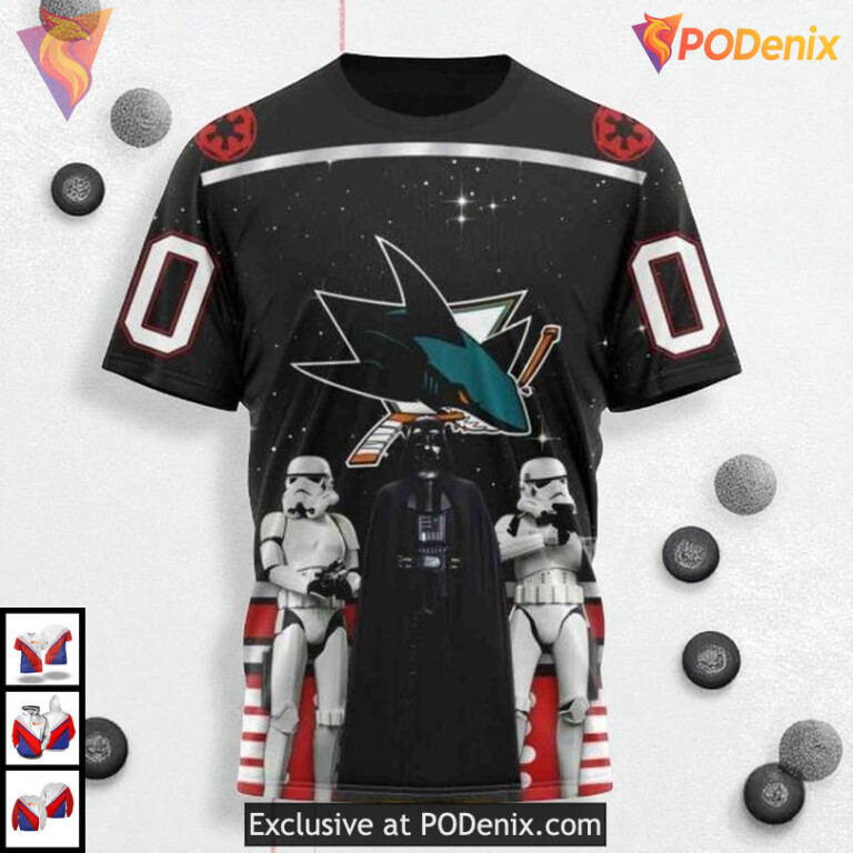 Star Wars May The 4th Tribute Custom San Jose Sharks Holiday Hoodie NHL 3D - 2