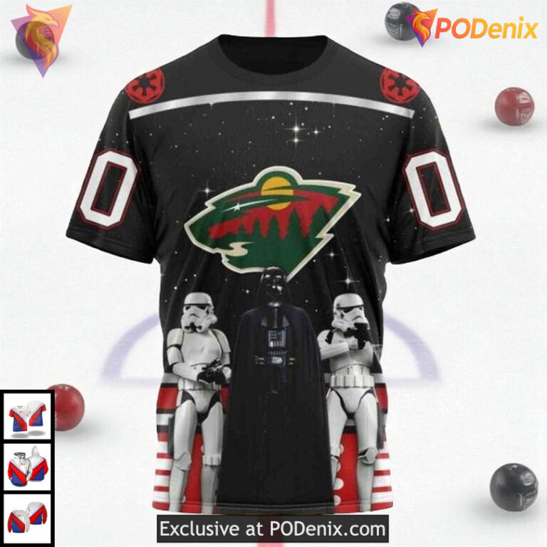 Star Wars May The 4th Tribute NHL Custom Number Minnesota Wild Hoodie 3D - 2
