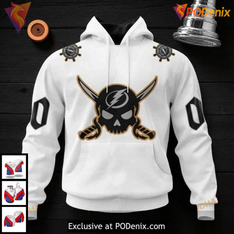 Tampa Bay Lightning 3D Hoodie, Custom Gasparilla Pirate Skull NHL Apparel