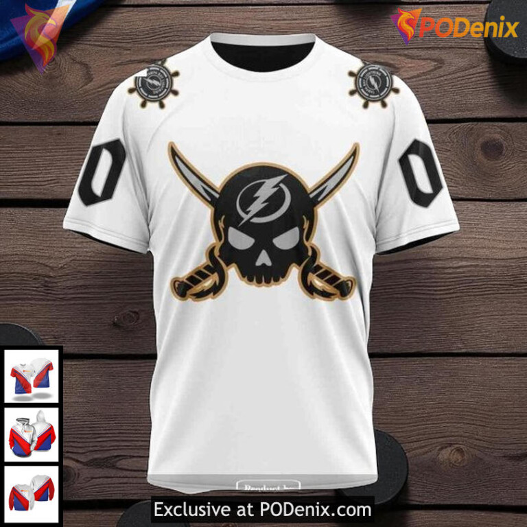 Tampa Bay Lightning 3D Hoodie, Custom Gasparilla Pirate Skull NHL Apparel - 2